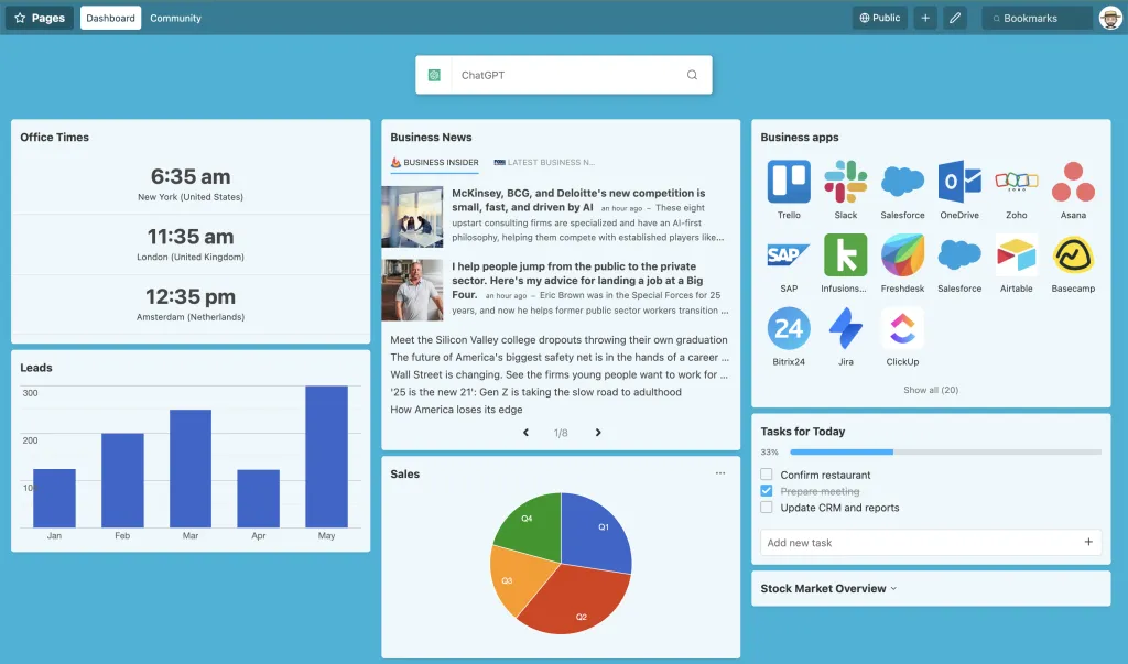 Example of an Productivity Page