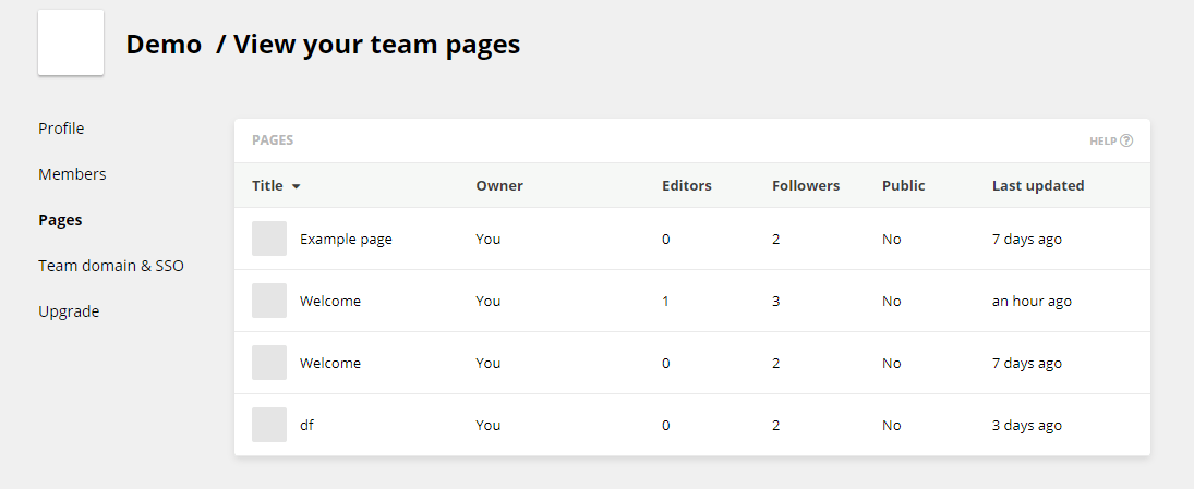 View your team pages