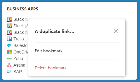 Duplicate link pop-up