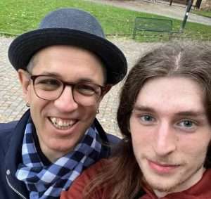 Luigi Giuliani (to the left) with one of his former students.